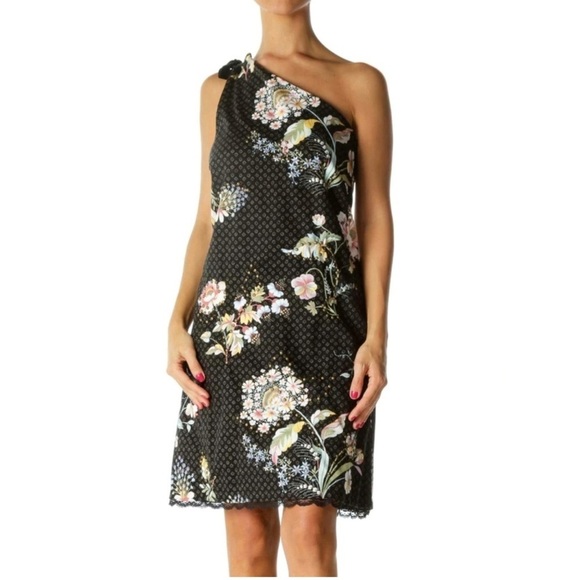 Anthropologie Maeve Ashbury Black Floral Studded One Shoulder Dress 6 NWT - Picture 8 of 8